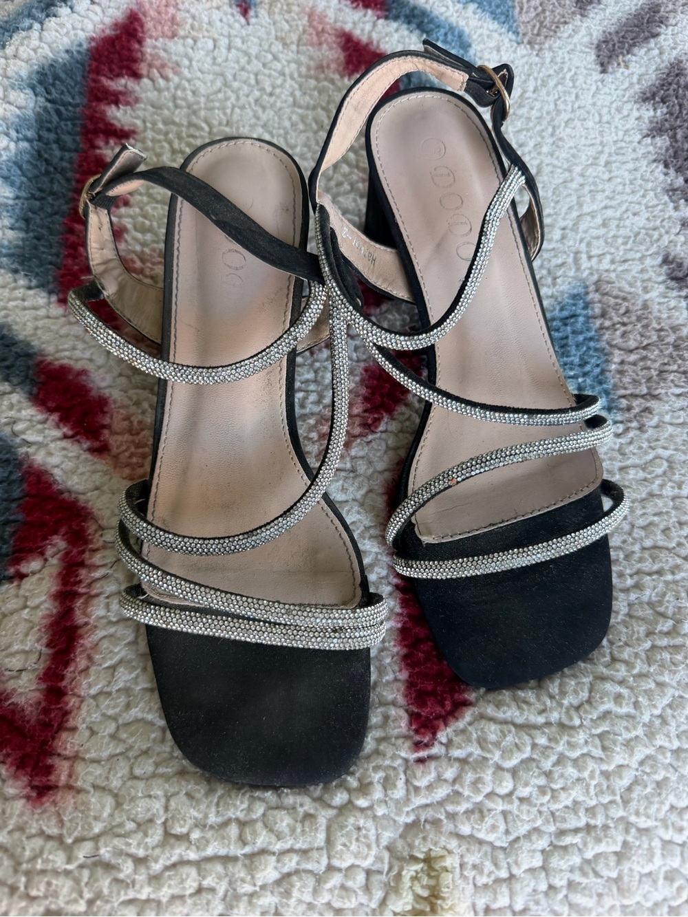 Black Strappy Rhinestone Women's Sandals